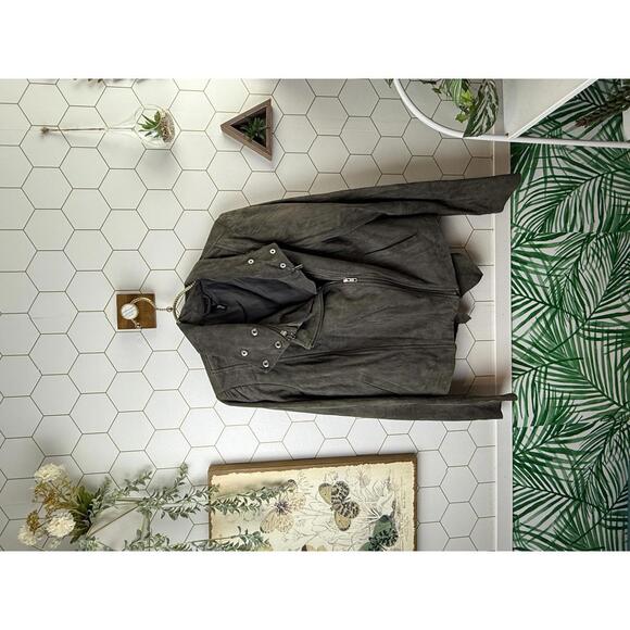 EDUN (designed by Bono) 100% Lamb Suede Asymmetric Moto Jacket - Size - Large - Picture 2 of 9